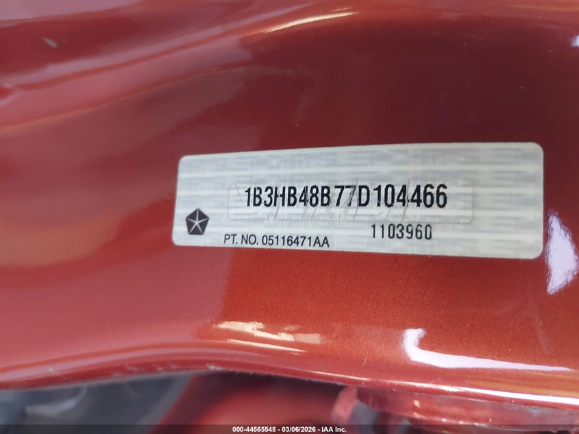 2007 Dodge Caliber Sxt VIN: 1B3HB48B77D104466 Lot: 44565548