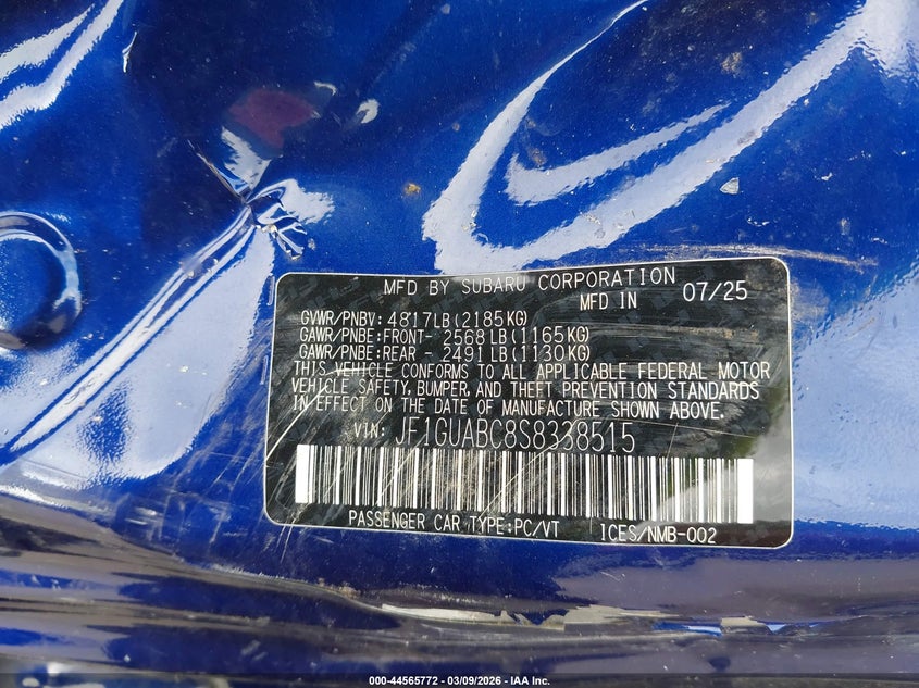 2025 Subaru Impreza Base 5-Door VIN: JF1GUABC8S8338515 Lot: 44565772
