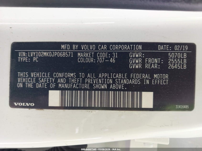 2018 Volvo S90 T5 Momentum VIN: LVY102MK0JP068571 Lot: 44567340