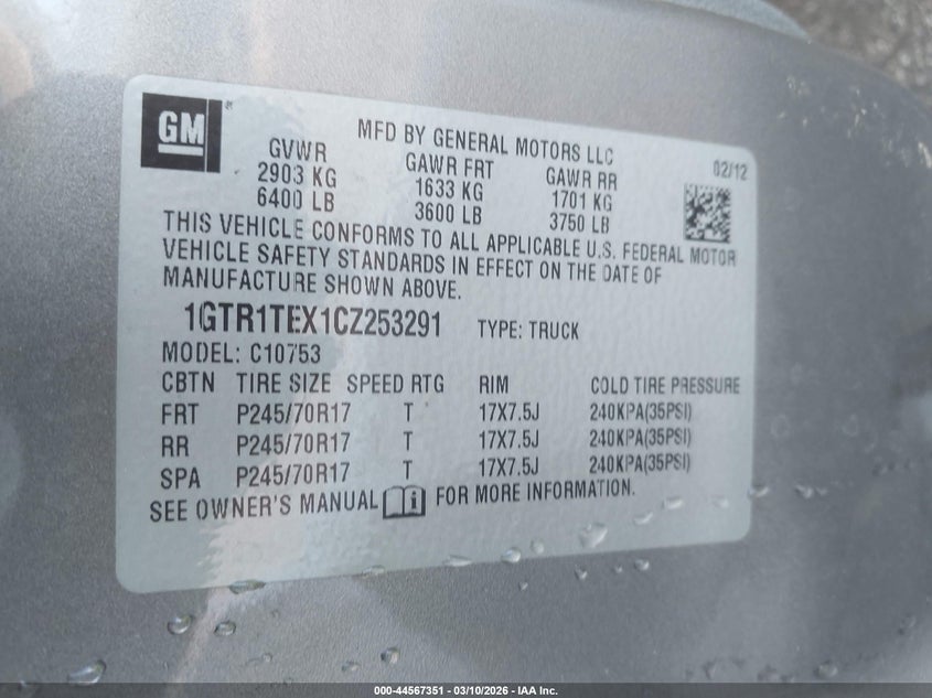 2012 Gmc SIERRA 4.3 1500 Work Truck grey Lot 111044567351 Vin 1GTR1TEX1CZ253291