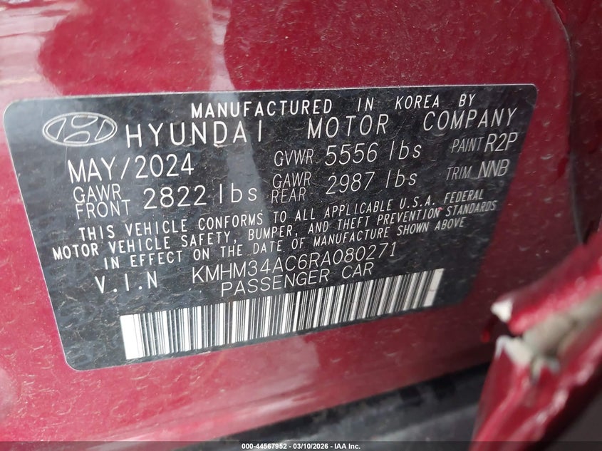 2024 Hyundai Ioniq 6 Sel VIN: KMHM34AC6RA080271 Lot: 44567952