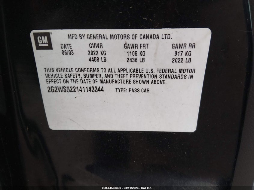 2004 Pontiac Grand Prix Gt2 VIN: 2G2WS522141143344 Lot: 44568390