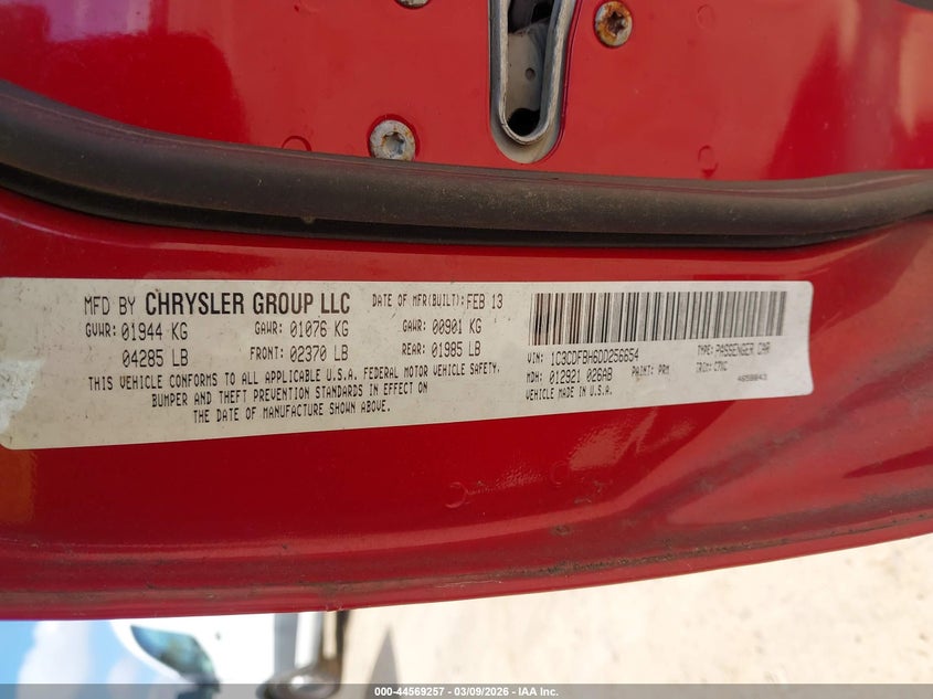 2013 Dodge Dart Rallye VIN: 1C3CDFBH6DD256654 Lot: 44569257