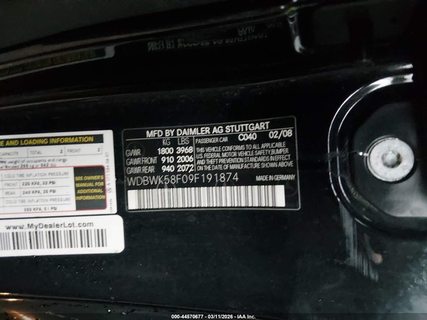 2009 Mercedes-Benz Slk 350 VIN: WDBWK58F09F191874 Lot: 44570677