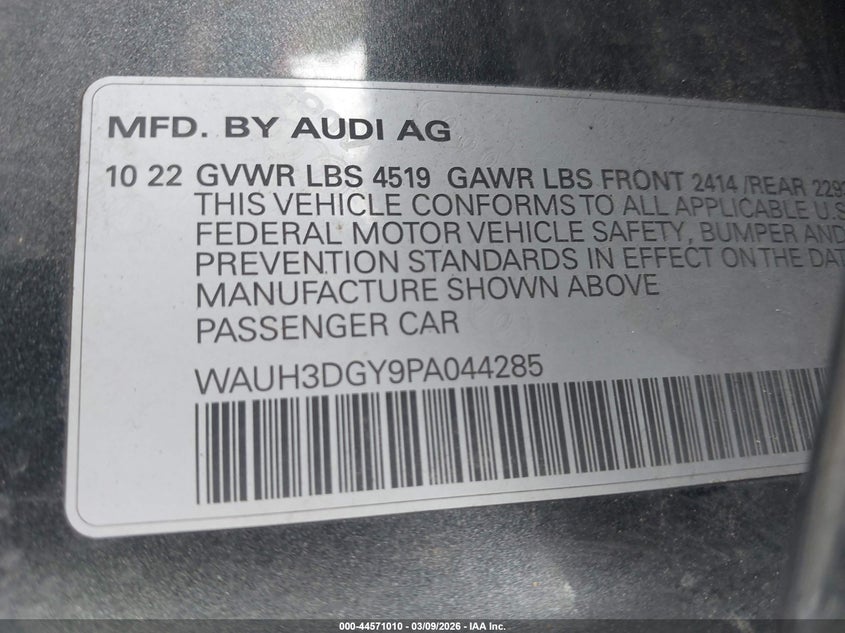 2023 Audi S3 Premium Plus Tfsi Quattro S Tronic VIN: WAUH3DGY9PA044285 Lot: 44571010