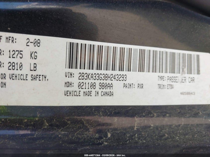 2008 Dodge Charger Sxt VIN: 2B3KA33G38H243293 Lot: 44571364