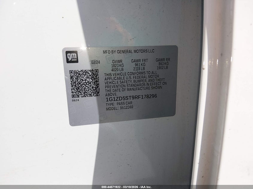 VIN 1G1ZD5ST9RF178296 2024 CHEVROLET MALIBU FWD 1LT