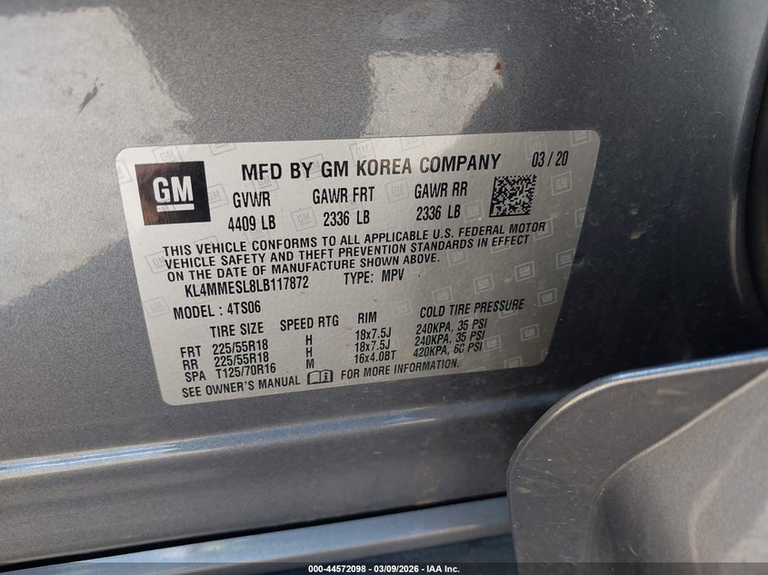 2020 Buick Encore Gx Awd Select VIN: KL4MMESL8LB117872 Lot: 44572098