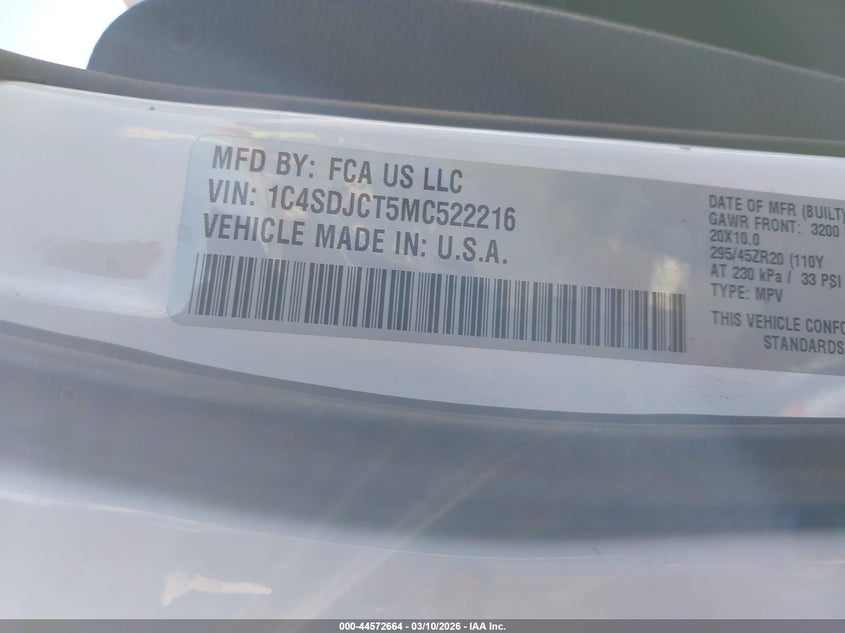 2021 Dodge Durango R/T Awd VIN: 1C4SDJCT5MC522216 Lot: 44572664