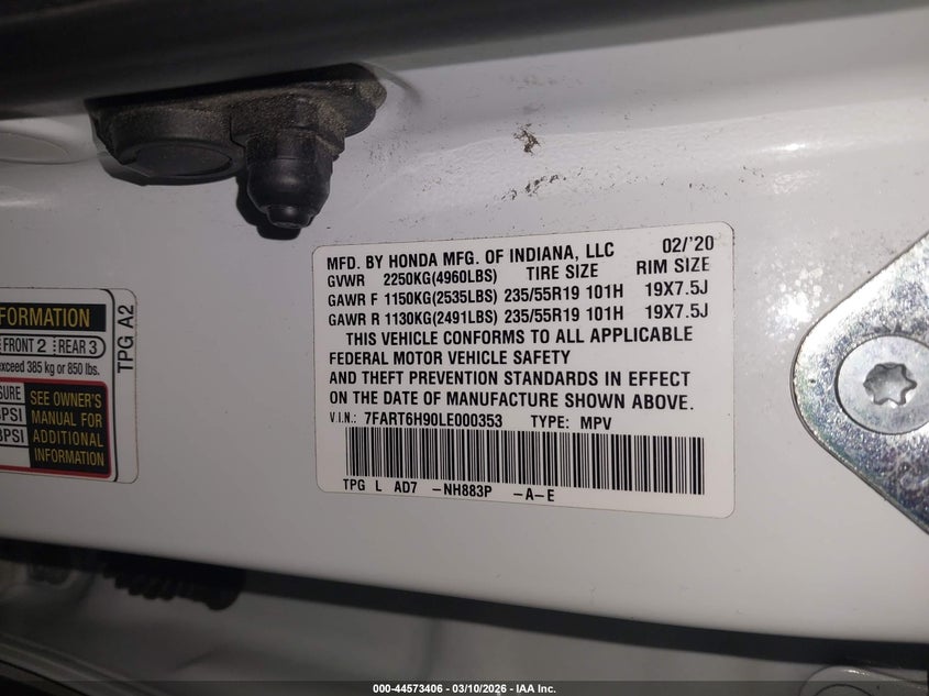 VIN 7FART6H90LE000353 2020 HONDA CR-V HYBRID TOURING