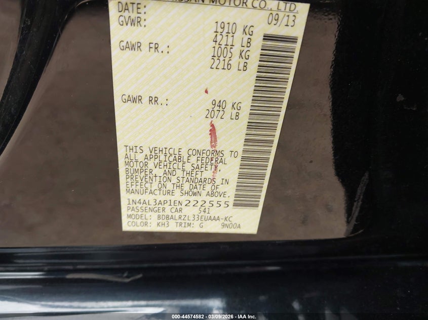 2014 NISSAN ALTIMA SEDAN 2.5L I-4 DOHC, VVT, 182HP