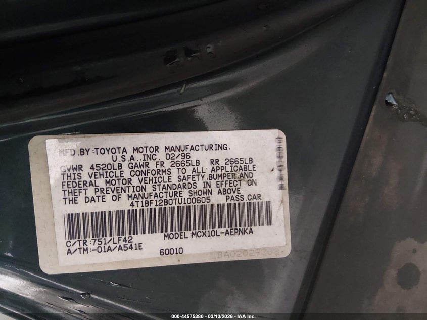 1996 Toyota Avalon Xl/Xls VIN: 4T1BF12B0TU100605 Lot: 44575380