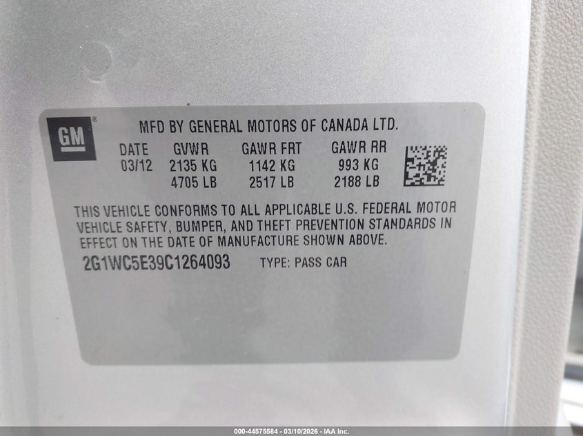 2012 Chevrolet Impala 3.6 Ltz grey Lot 111044575584 Vin 2G1WC5E39C1264093