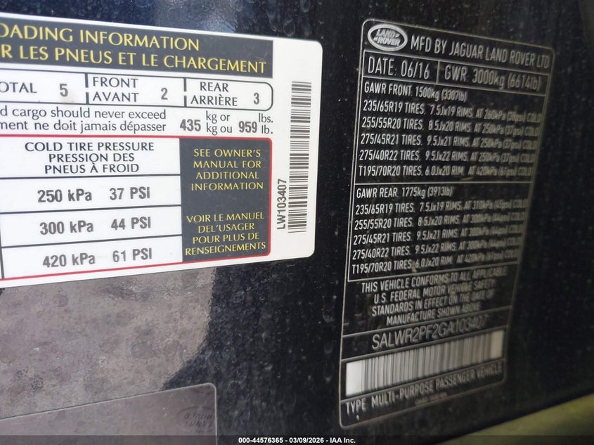 2016 Land Rover Range Rover Sport 3.0L V6 Supercharged Hse VIN: SALWR2PF2GA103407 Lot: 44576365