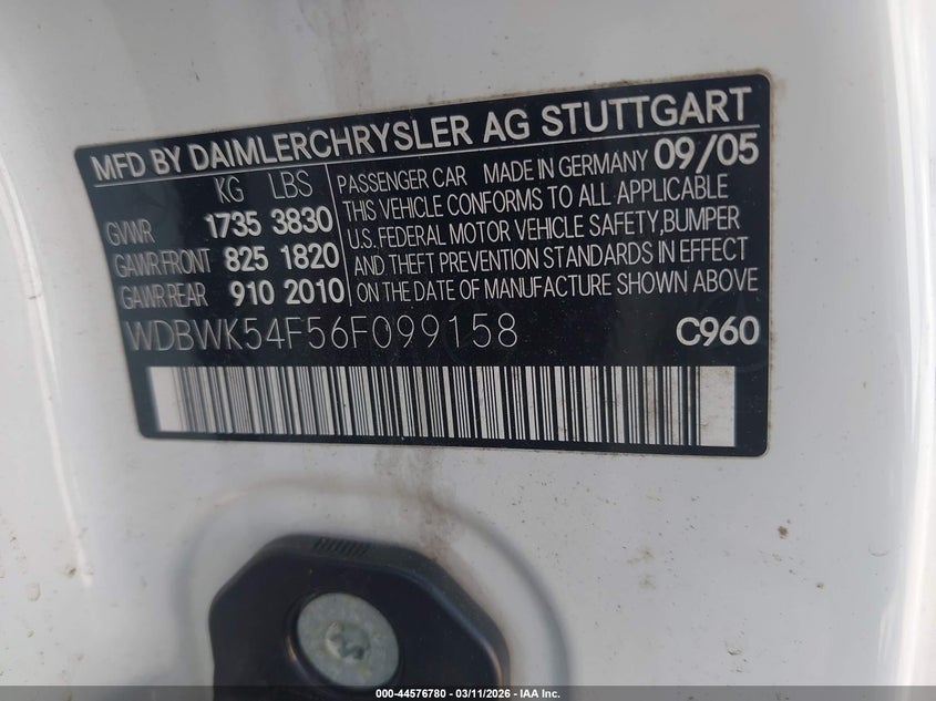 2006 Mercedes-Benz Slk 280 VIN: WDBWK54F56F099158 Lot: 44576780