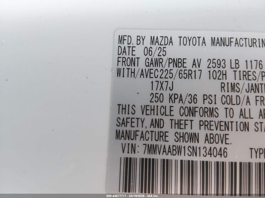 2025 MAZDA CX-50 HYBRID 2.5L I-4 DI, DOHC, V(VIN: 7MMVAABW1SN134046