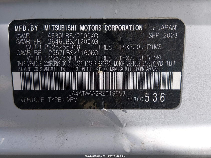 2024 Mitsubishi Eclipse Cross Se S-Awc/Sel S-Awc VIN: JA4ATWAA2RZ019853 Lot: 44577849