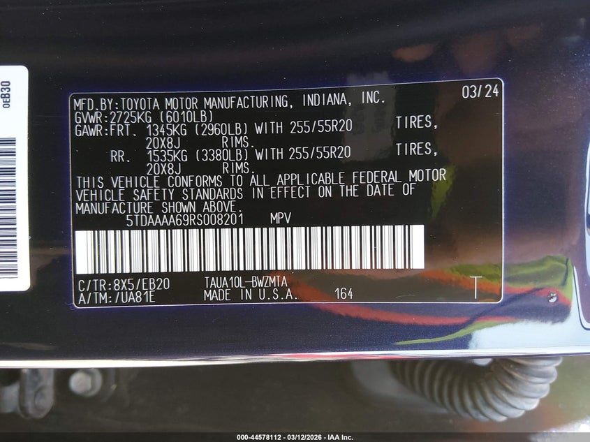 2024 Lexus Tx 350 Premium VIN: 5TDAAAA69RS008201 Lot: 44578112