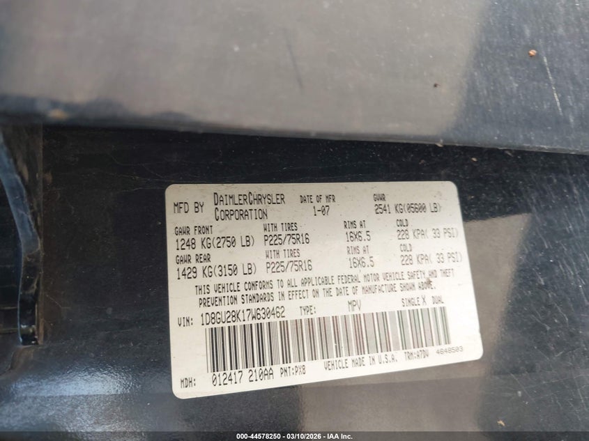 2007 Dodge Nitro Sxt VIN: 1D8GU28K17W630462 Lot: 44578250