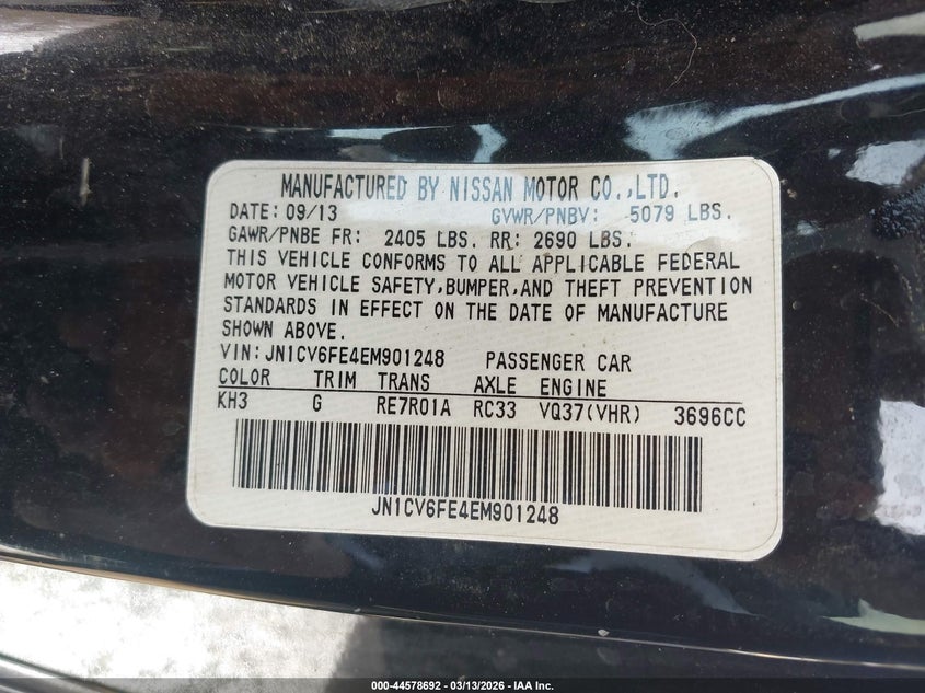 2014 Infiniti Q60 VIN: JN1CV6FE4EM901248 Lot: 44578692