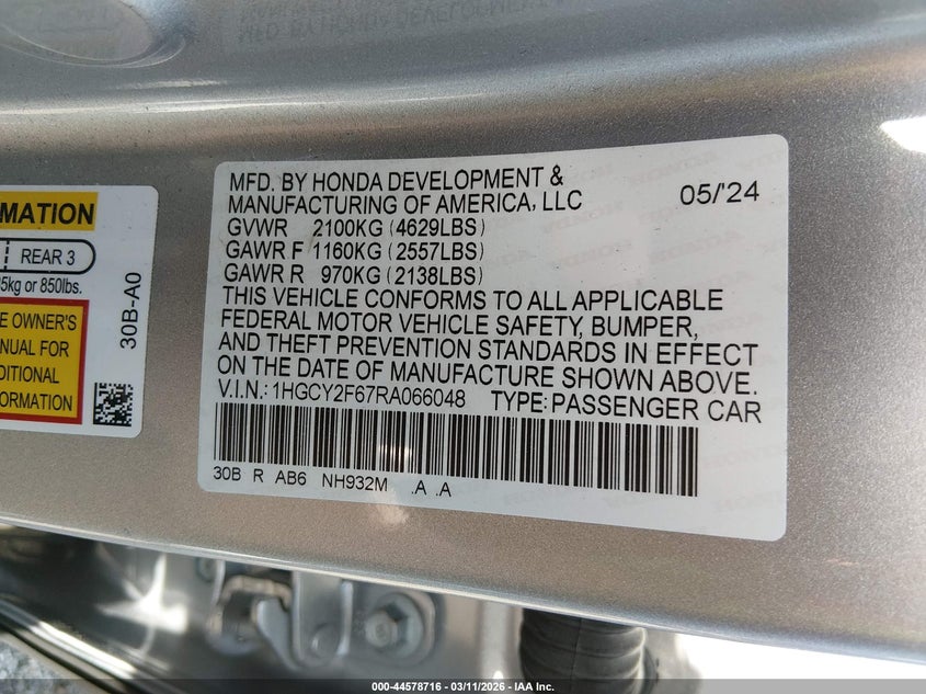 VIN 1HGCY2F67RA066048 2024 HONDA ACCORD HYBRID EX-L