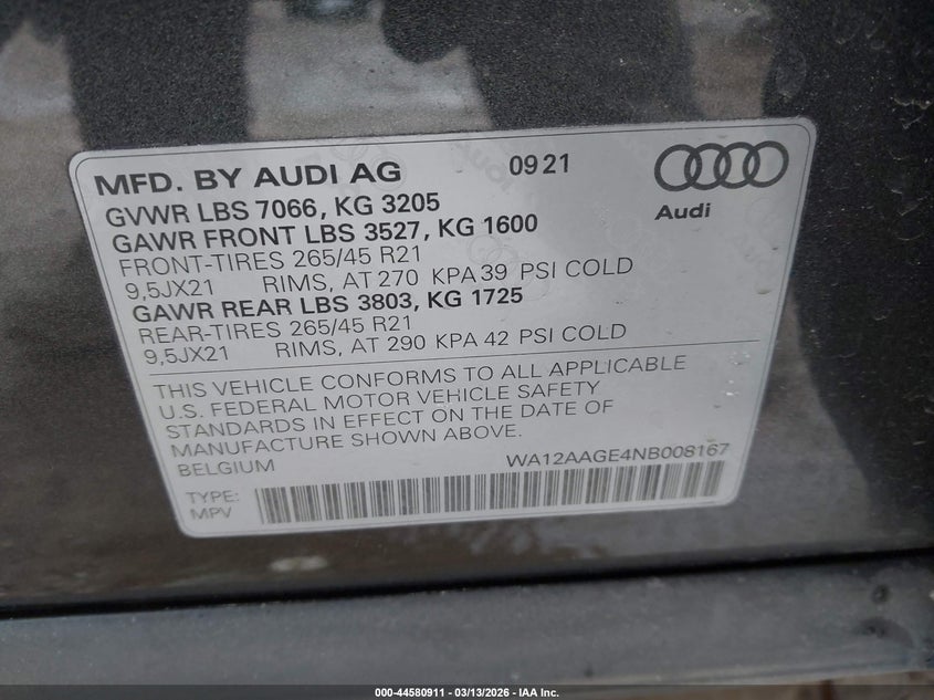 2022 AUDI E-TRON SPORTBACK SPORT UTILITY VEHICLE ELECTRIC