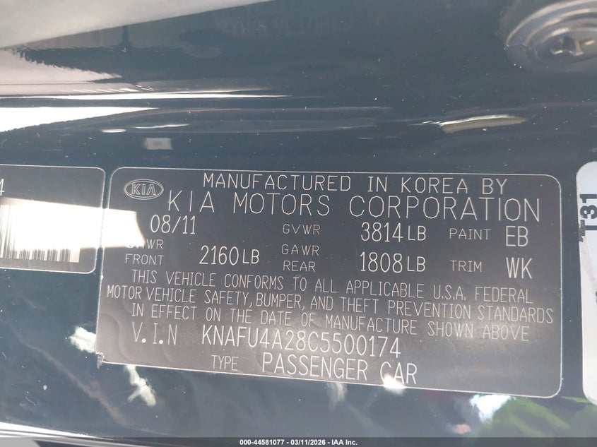 2012 Kia Forte 2.0 Ex black Lot 111044581077 Vin KNAFU4A28C5500174