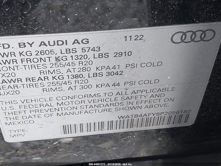 2023 Audi Sq5 Premium Plus Tfsi Quattro Tiptronic VIN: WA1B4AFY8P2056180 Lot: 44581372