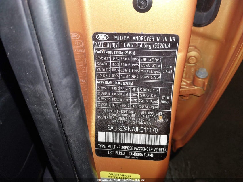 2008 Land Rover Lr2 Se VIN: SALFS24N78H011170 Lot: 44581761