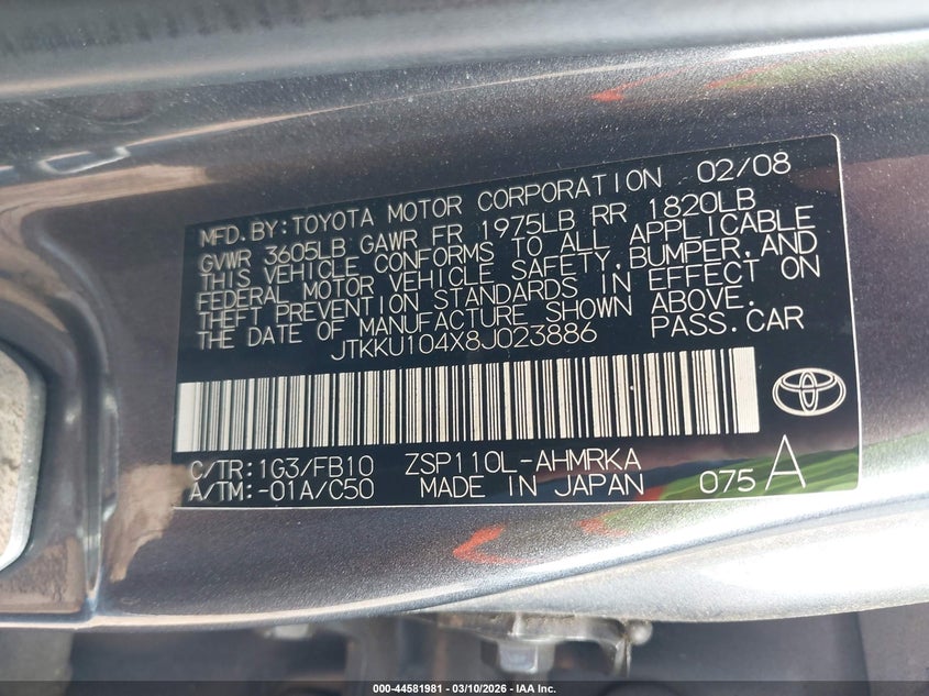 2008 Scion Xd VIN: JTKKU104X8J023886 Lot: 44581981