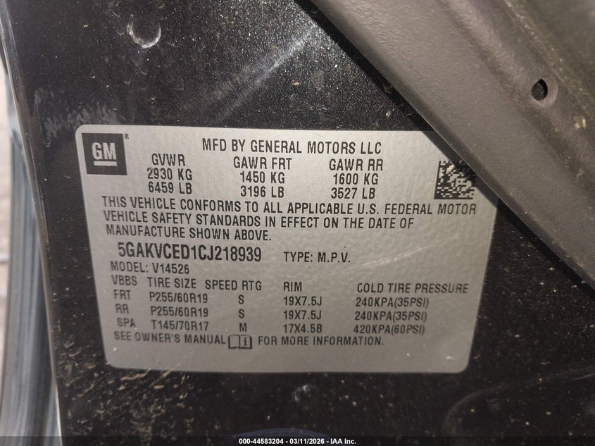 2012 Buick Enclave 3.6 Leather black Lot 111044583204 Vin 5GAKVCED1CJ218939