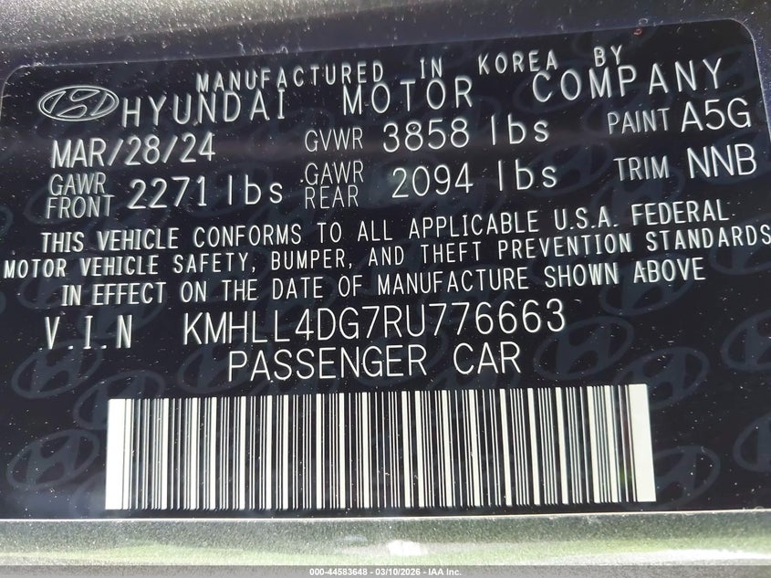 2024 HYUNDAI ELANTRA 2.0L I-4 DOHC, VVT, (VIN: KMHLL4DG7RU776663
