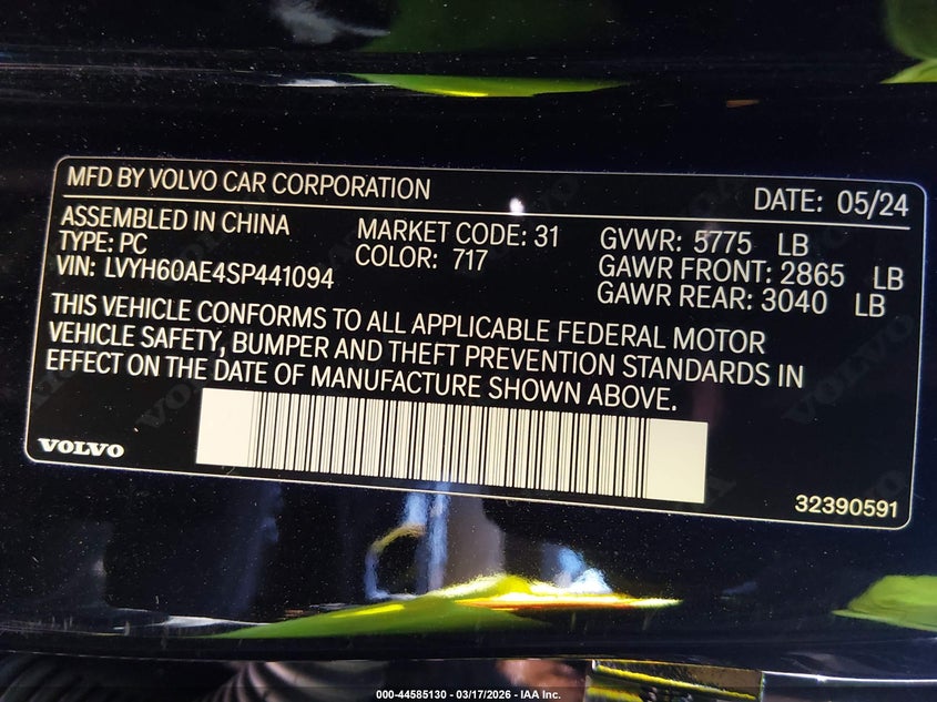 VOLVO S90 PLUG-IN HYBRID 2025 VIN LVYH60AE4SP441094