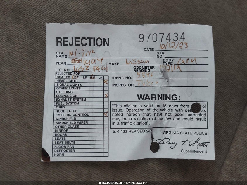 1997 Nissan Maxima Gle/Gxe/Se VIN: JN1CA21D0VT875546 Lot: 44585505