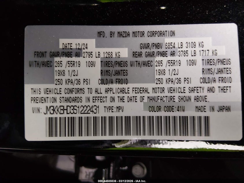 2025 Mazda Cx-90 3.3 Turbo Preferred Package VIN: JM3KKBHD3S1222431 Lot: 44585536