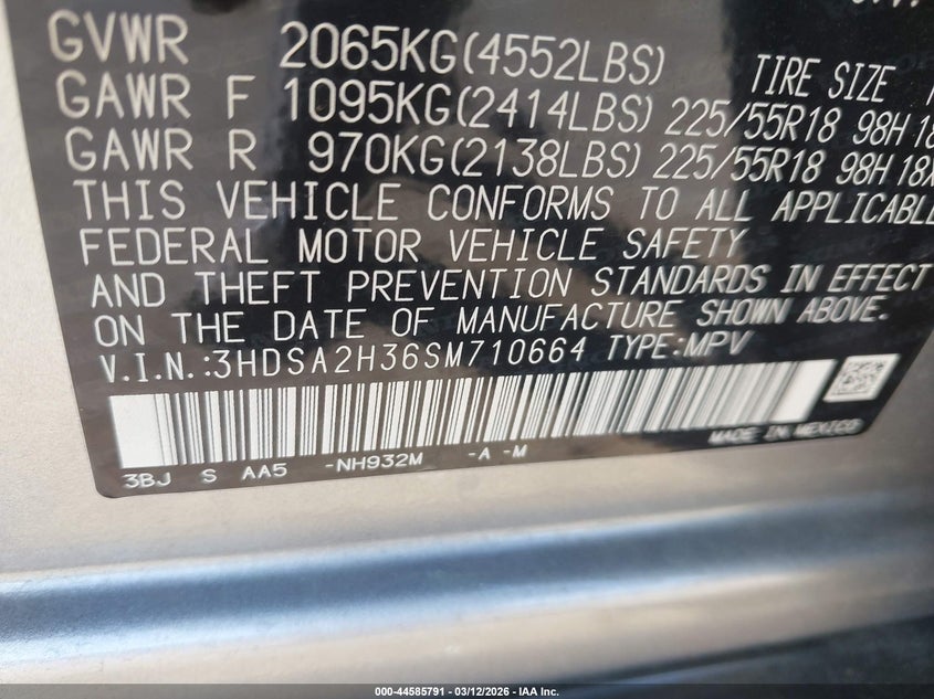 2025 Acura Adx VIN: 3HDSA2H36SM710664 Lot: 44585791
