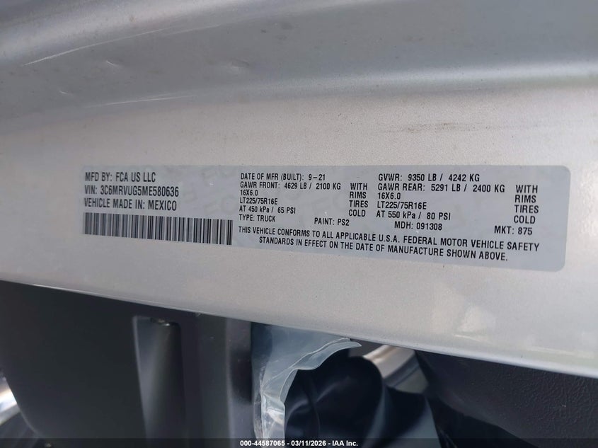 VIN: 3C6MRVUG5ME580636 2021 RAM PROMASTER 3500 WINDOW VAN HIGH ROOF 159 WB EXT