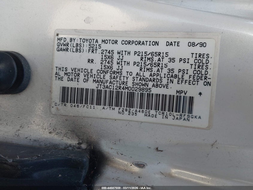 1991 Toyota Previa Le VIN: JT3AC12R4M0029895 Lot: 44587559