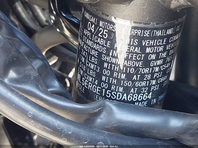 2025 Kawasaki Er500 VIN: ML5ERGE15SDA68664 Lot: 44588289