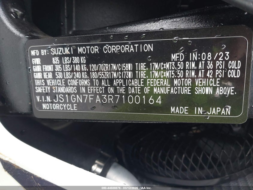 2024 Suzuki Gsx-R600 VIN: JS1GN7FA3R7100164 Lot: 44588876