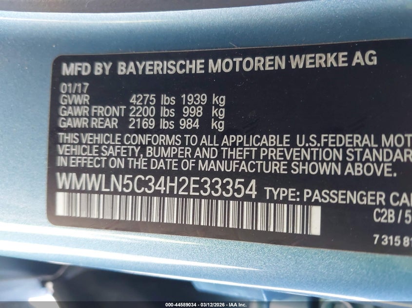 2017 Mini Clubman Cooper VIN: WMWLN5C34H2E33354 Lot: 44589034