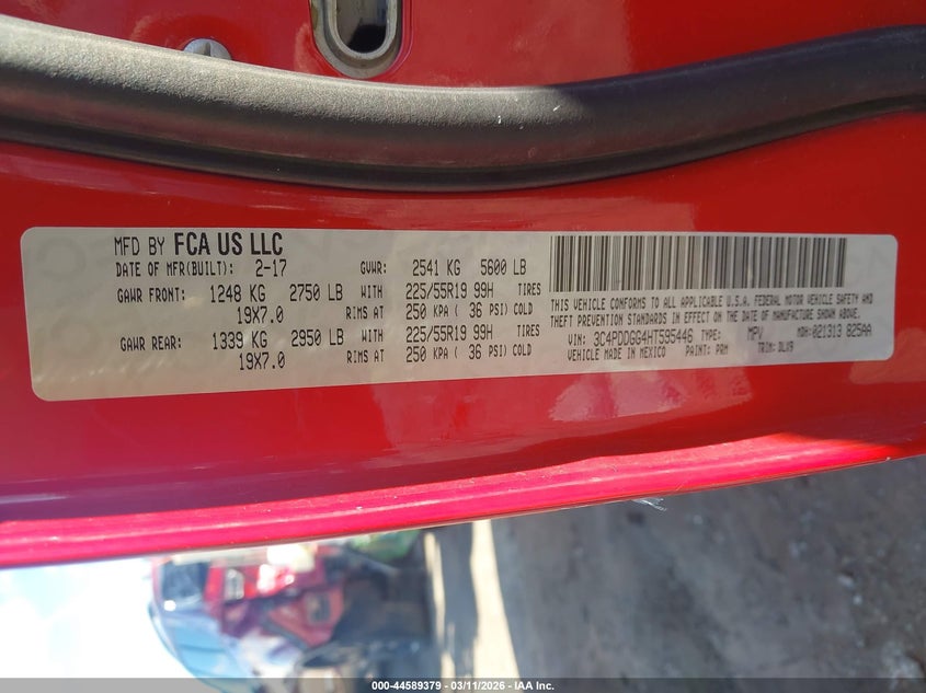 2017 Dodge Journey Crossroad Plus Awd VIN: 3C4PDDGG4HT595446 Lot: 44589379