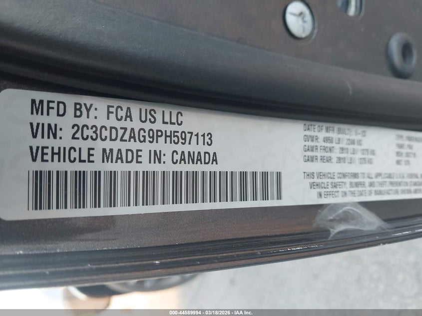 2023 DODGE CHALLENGER 3.6L V-6 DOHC, VVT, (VIN: 2C3CDZAG9PH597113