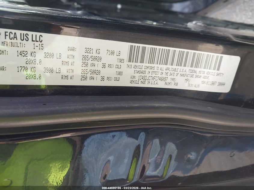 DODGE DURANGO 2015 VIN 1C4SDJCTXFC746097