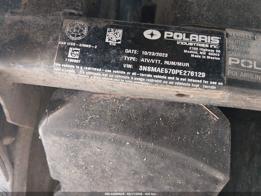 2023 Polaris Ranger Sp 570 Premium VIN: 3NSMAE570PE276129 Lot: 44590625