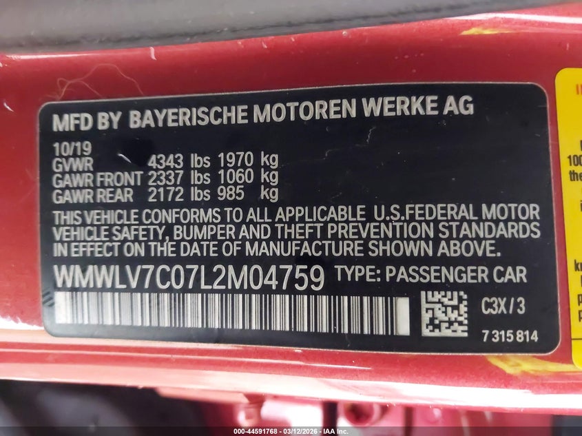 2020 Mini Clubman Cooper S VIN: WMWLV7C07L2M04759 Lot: 44591768