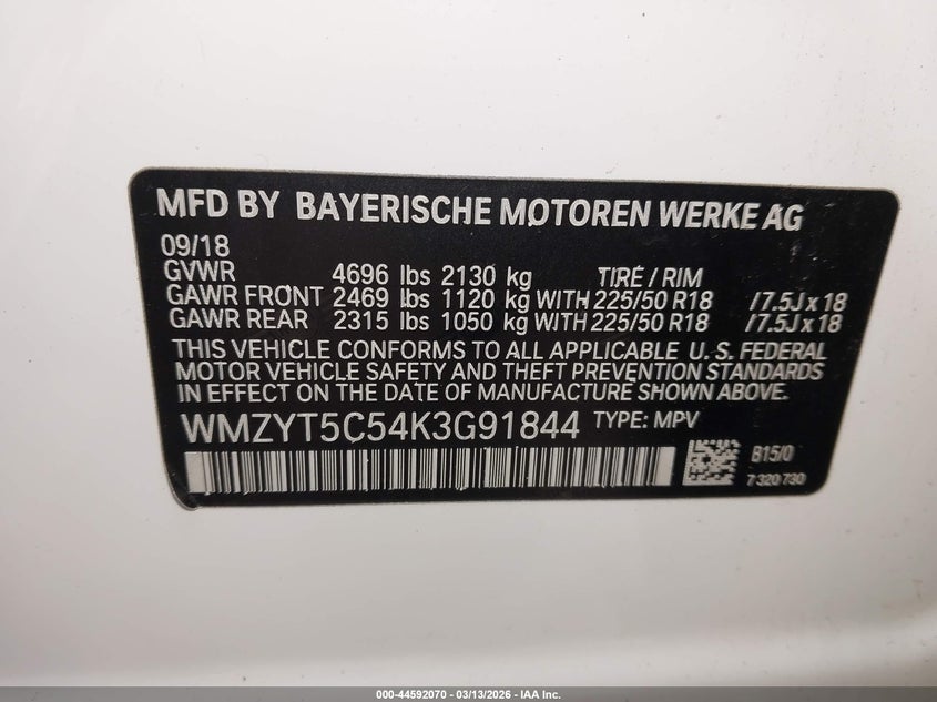 2019 Mini Countryman Cooper S VIN: WMZYT5C54K3G91844 Lot: 44592070