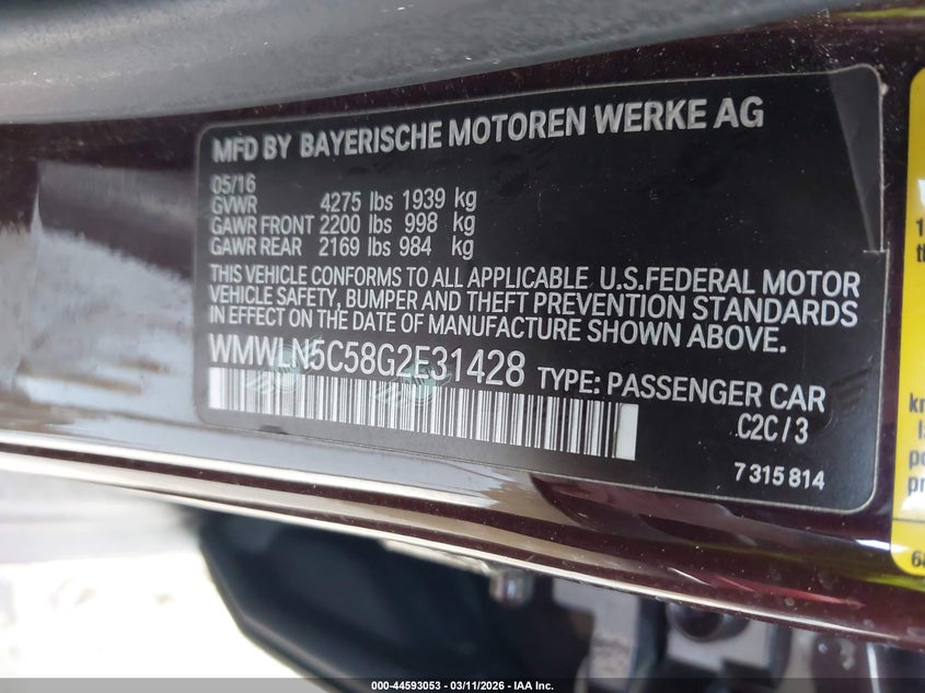 2016 Mini Clubman Cooper VIN: WMWLN5C58G2E31428 Lot: 44593053