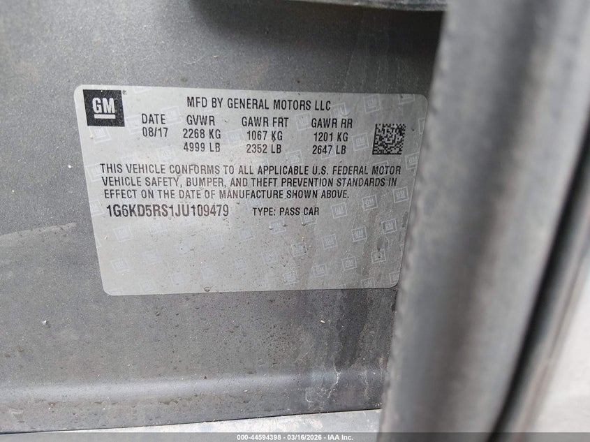 2018 Cadillac Ct6 Luxury VIN: 1G6KD5RS1JU109479 Lot: 44594398