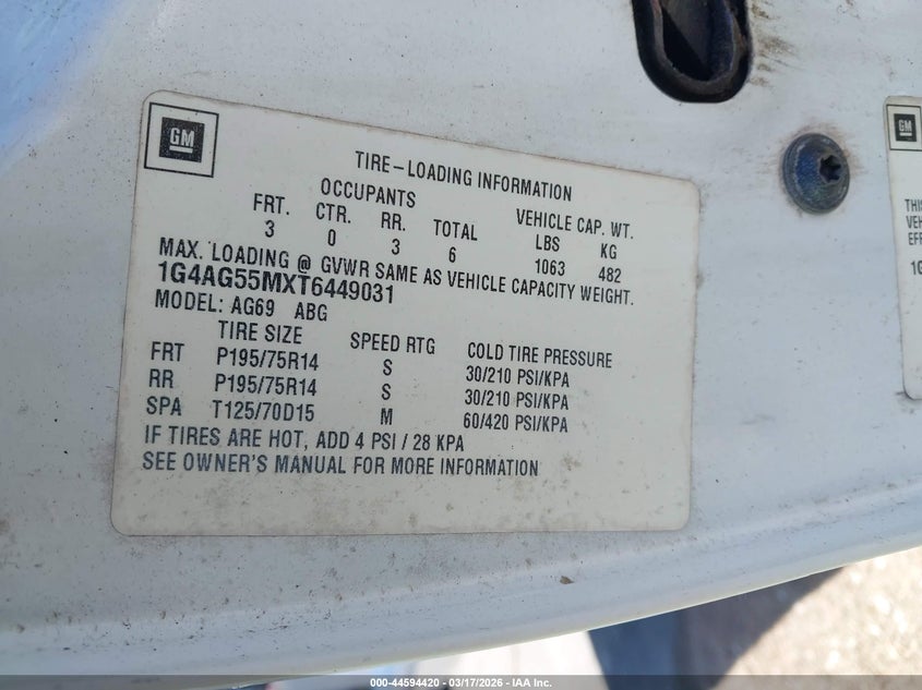 1996 Buick Century Special/Custom/Limited VIN: 1G4AG55MXT6449031 Lot: 44594420